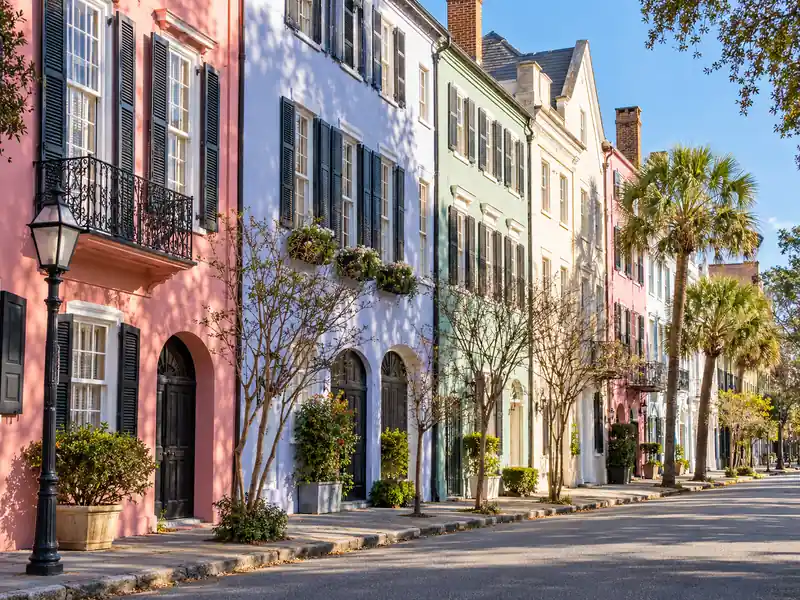 Rainbow Row, Charleston, South Carolina, United States.
